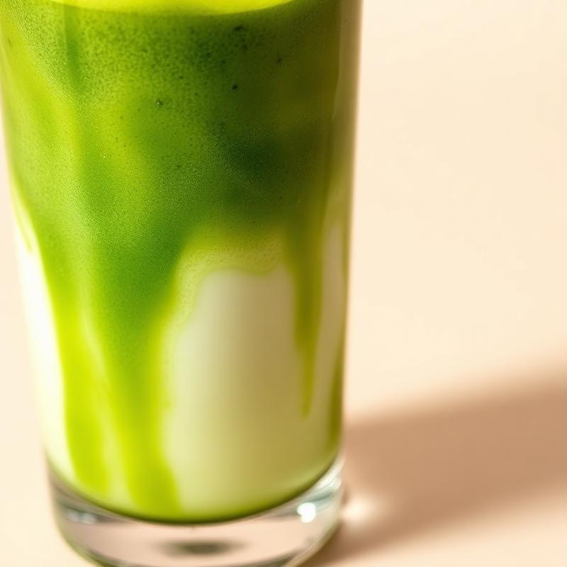 Iced matcha latte with layered green matcha and milk
