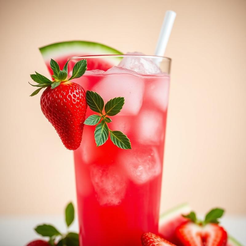 Watermelon strawberry refresher with fresh fruit garnish