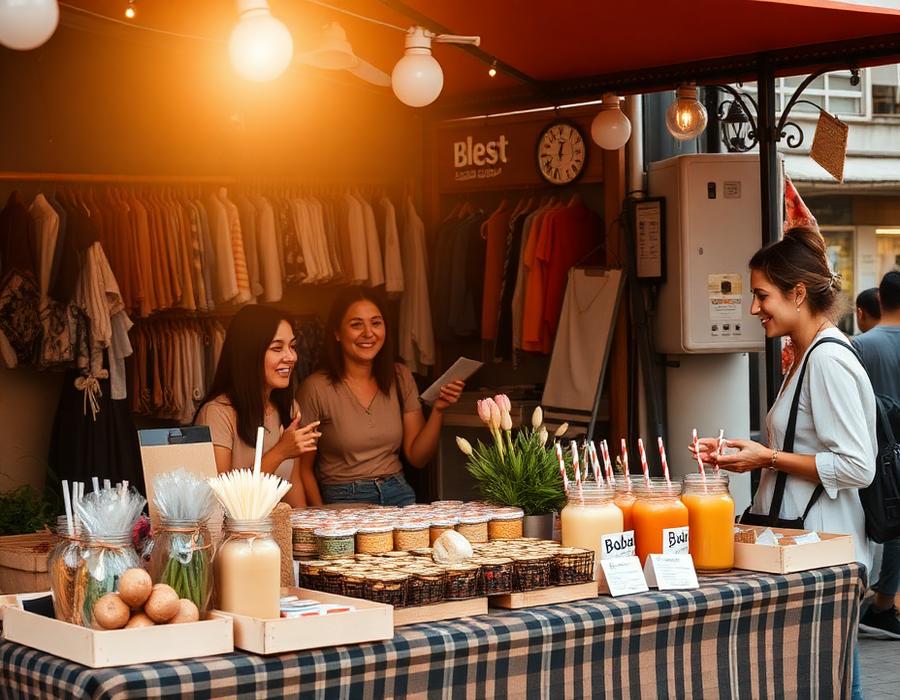 Local makers market with small business goods and boba drinks